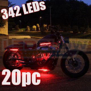20pc RED LED NEON FLEXIBLE MOTORCYCLE LIGHTING KIT