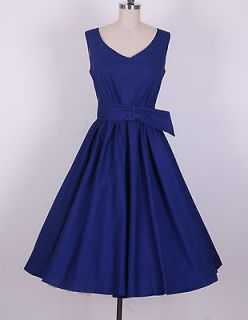 50s Audrey Hepburn Style Navy blue Dress Size L Pinup Vintage Swing