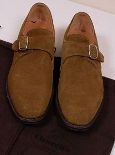   SHOES $850 CASHEW BROWN SUEDE BENCH MADE BUCKLED MONK STRAP 9 42e NEW