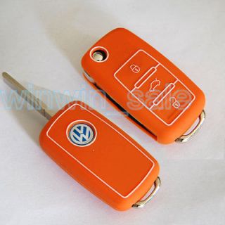 Orange Silicone CASE Shell Bag protect VW 3 BUTTONS REMOTE KEY FOB 