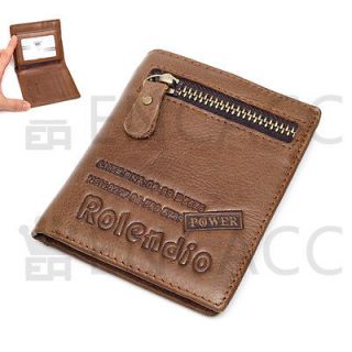   COWHIDE LEATHER BIFOLD MENS Wallet ★2 zipper coin pouch purse