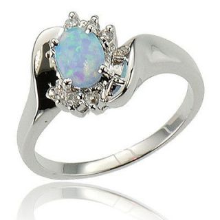   Synthetic Blue Opal 925 Sterling Silver Bridal Engagement Wedding Ring