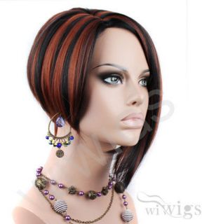 Posh Short wig Asymmetric Bob Hair Copper Red mix Black Ladies Wigs 