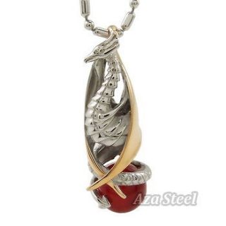   Gold Red Onyx Phoenix Stainless Steel Pendant with 21 Chain Necklace