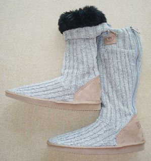New Victorias Secret PINK Knit Sock Slouchy Fur Boots Mukluk M 7 8