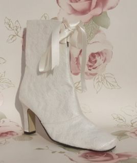 Ivory Satin & Lace Overlay Bridal Wedding Ceremony Ankle Boots 