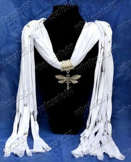   silver P metal dragonfly pendant cotton solid white scarf shawls wrap