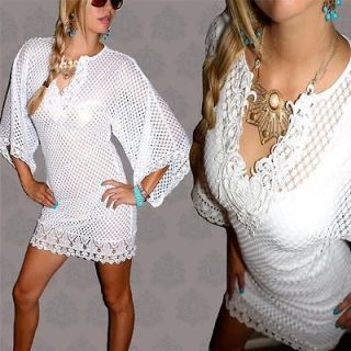 Crochet Angel Bell SLV Boho Sarong Bikini Coverup Cruise Dress Tunic 