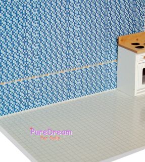 Wallpaper for Dollhouse Mosaics Wall Paper Floor Tile Covering 