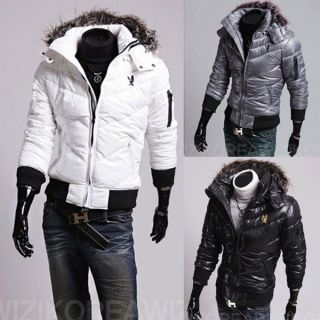 NWT Mens Zip Up Fur Winter Parkas Hoodies Hooded Jacket Coat Tops 