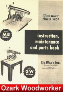 DEWALT MB & GW Radial Arm Saw Instructions & Parts Manual 0261