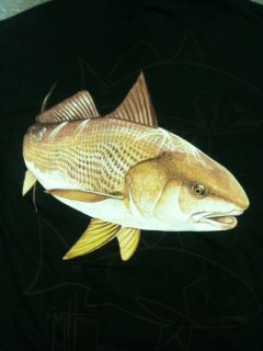 NEW Mens Guy Harvey Black Redfish Dash Brown Outline Pocket T Shirt 