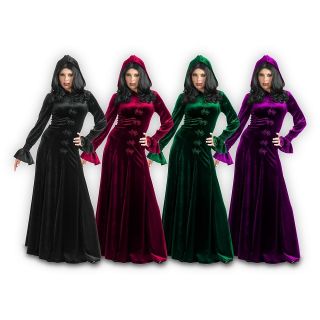 Velvet Hooded Dress Gothic Robe Cloak Victorian Vampire Medieval Witch 