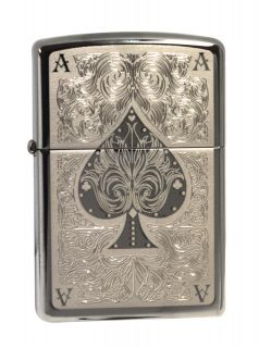 Zippo lighter 28323 ace of spades filigre​e black ice chrome NEW