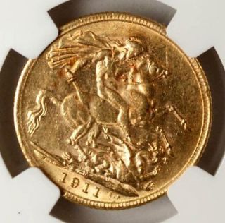 Australia 1 Sovereign 1911 M NGC AU 55 Gold , Mint Mark Melbourne 