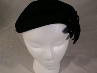 VINTAGE BLACK FELT HAT WITH SIDE SWEEP ACCENTED WITH RHINESTONES