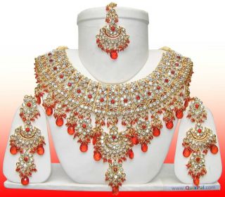 Indian Wedding Jewelry Jodha Akbar Set 921 Red+ Earrings + MangTikka