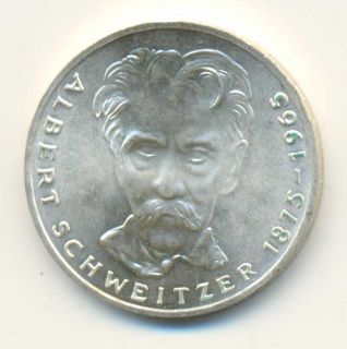Germany Albert Schweitzer Silver 5 Mark 1975 UNC