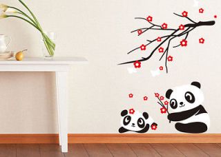   Baby Panda Wall Sticker Home Decoration Panda and Cherry Blossom Tree