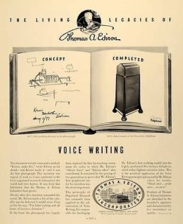 1935 Ad Thomas A. Edison Industries Phonograph Ediphone   ORIGINAL 