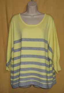 Chelsea & Theodore yellow gray striped oversize sweater dolman stretch 