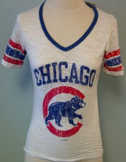 Chicago Cubs Ladies V Neck Burnout T Shirt