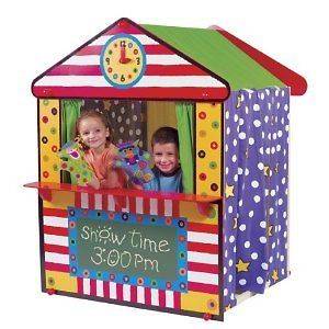 Kids Puppet Show Playhouse Theatre Wooden Frame Fabric Sides Play Room 
