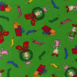   How The Grinch Stole Christmas Cindy Lou Who Wreaths on Green Yardage