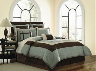 piece Hpt Chocolate Brown/Aqua Blue Comforter Bedding Set   Full 