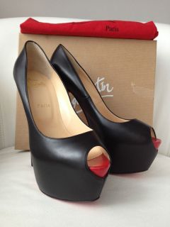CHRISTIAN LOUBOUTIN HIGHNESS 160 BLACK LEATHER RED PEEPTOE SHOES 39 