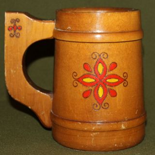 Vintage Russian handcrafted folk art wood tankard cup