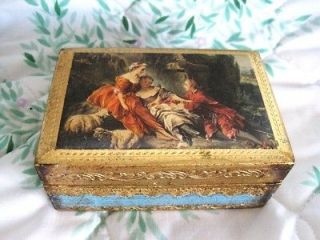   Aqua Vintage Italian Florentine Romantic Lovers Wood Trinket Box ITALY