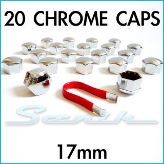 20) Chrome Cap Covers for Wheel Lug Nut Bolt 17mm Hex