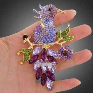 multi Swarovski crystal amethyst purple bird brooch pin jewelry X18