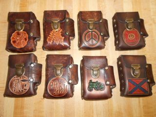 Hand Crafted Leather Cigarette Case, Many Designs   Mason, Rebel Flag 