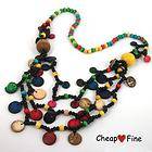 Chunky Western Multi Color Wood & Shell Statement Bib Costume Necklace
