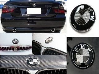 BMW Euro Style Black Carbon Fiber Trunk and Hood Emblems Badges Pair 