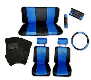 Sport Jersey Blue Black Car Truck Seat Covers 9pc Pkg with Black Floor 