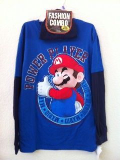 Super Mario Nintendo Power Player Boys Youth L/S TShirt Bonus Beanie 