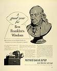 1941 Ad Mimeograph Duplicator Ben Franklin Bust Sculpture Vintage Copy 