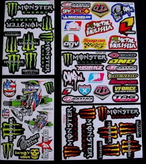 SHEETS STICKERS MOTOCROSS BMX QUAD rc BIKE DECAL MOPED ENERGY DRINK 