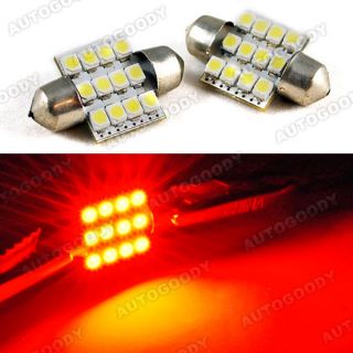 2x Red LED Bulbs 31mm Festoon 12 SMD Dome Map Light