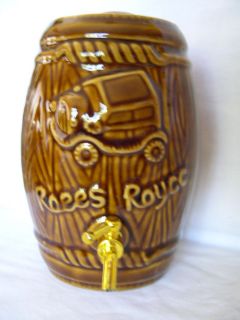   CERAMIC BARRELL DECANTER WITH SPIGOT ROLLS ROYCE ON FRONT WORKS