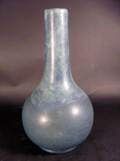 Large Arts & Crafts American Art Pottery Vase w Blue Glaze chipped