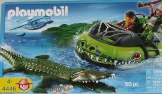 Playmobil Swamp Boat With Alligator & Action Figures