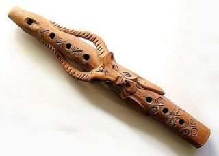 VINTAGE FLUTE MEXICAN RED CLAY POTTERY RAMS HEAD MEXICO OCARINA