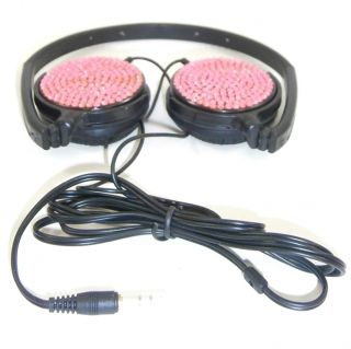 Pink Crystal Rhinestone Lightweight Foldable Swivel Headphones BLING