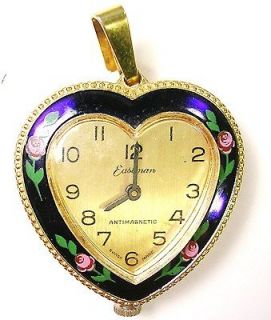 GOLD TONE EASTMAN ANTIMAGNETIC PENDANT WATCH HEART SWISS MADE