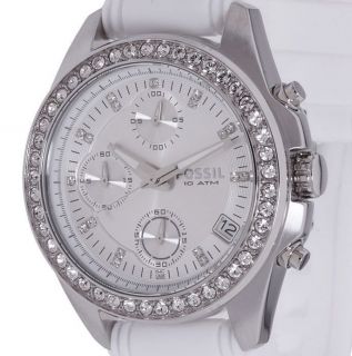   FOSSIL Decker White w/ Silver Face Crystal Chrono Ladies Watch 10 atm