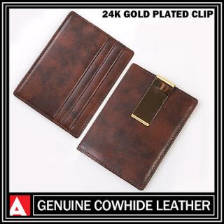 Mens Vintage Genuine Cowhide Leather Money Clip Business Name Credit 